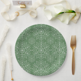 Groene en witte sneeuwvlok kerst papieren bord