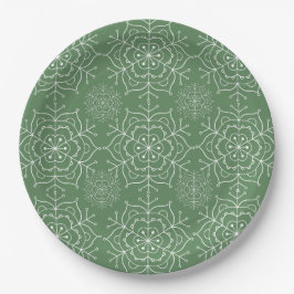 Groene en witte sneeuwvlok kerst papieren bord