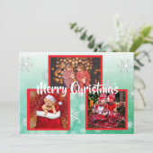 Groene en witte sneeuwvlokken Familie Foto's Kerst Kaart (Staand voorkant)