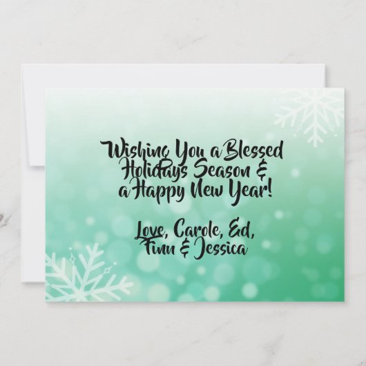 Groene en witte sneeuwvlokken Familie Foto's Kerst Kaart (Achterkant)