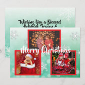 Groene en witte sneeuwvlokken Familie Foto's Kerst Kaart (Voorkant / Achterkant)