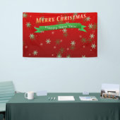 Groene en witte sneeuwvlokken op rode grond spandoek (Beurs)