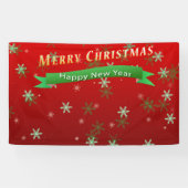 Groene en witte sneeuwvlokken op rode grond spandoek (Horizontaal)