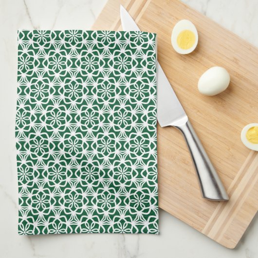 Groene en witte snowflake Lace Kitchen Towel Theedoek (Quarter Fold)