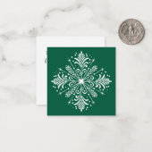 Groene en witte Snowflake Mini Christmas Kaart Notitiekaartje (Voorkant / Achterkant in situ)