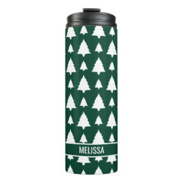 Groene En Witte Spar Kerstboom Patroon & Naam Thermosbeker
