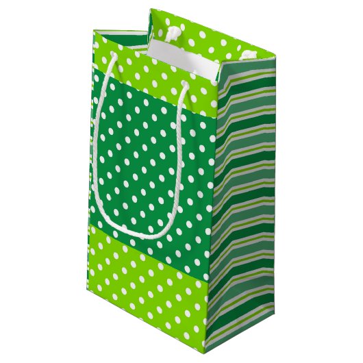 Groene en witte Stippen en stripes Klein Cadeauzakje (Achterkant Gekanteld)
