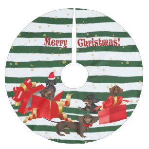 Groene en witte streep Dachshund Familie - Boomrok Kerstboom Rok