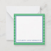 Groene en witte streep met marineblauw monogram notitiekaartje (Achterkant)