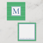 Groene en witte streep met marineblauw monogram notitiekaartje (Voorkant / Achterkant)