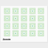 Groene en Witte Strepen Aangepast Monogram Vierkante Sticker (Vel)