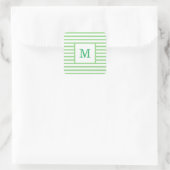 Groene en Witte Strepen Aangepast Monogram Vierkante Sticker (Tas)