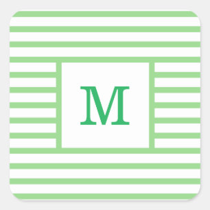 Groene en Witte Strepen Aangepast Monogram Vierkante Sticker