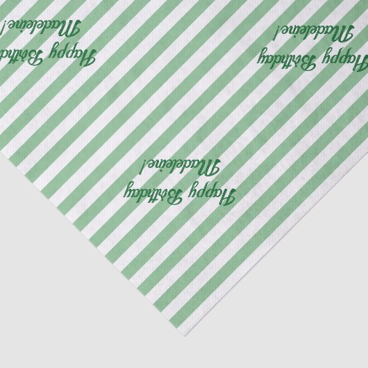 Groene en Witte Strepen Aangepaste Tekst Tissuepapier (Detail)