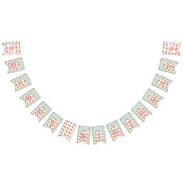 Groene en witte strepen Aardbei Happy Birthday Vlaggetjes