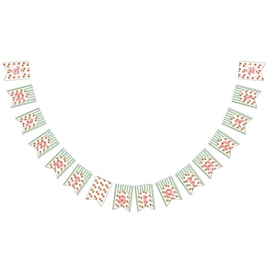 Groene en witte strepen Aardbei Happy Birthday Vlaggetjes (Alle)