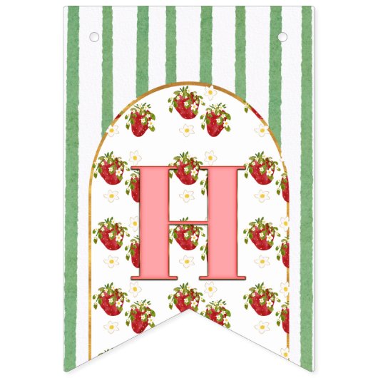 Groene en witte strepen Aardbei Happy Birthday Vlaggetjes (Tweede vlag)