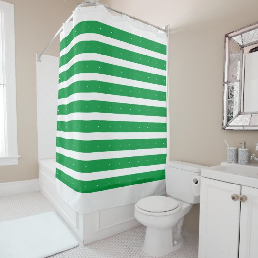 Groene en witte strepen douchegordijn (In situ)
