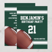 Groene en witte strepen Football Verjaardagsfeest Kaart (Voorkant / Achterkant)