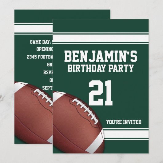 Groene en witte strepen Football Verjaardagsfeest Kaart (Voorkant / Achterkant)