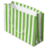Groene en witte strepen large cadeautasje (Achterkant Gekanteld)