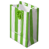 Groene en witte strepen medium cadeauzakje (Voorkant Gekanteld)