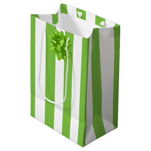 Groene en witte strepen medium cadeauzakje (Voorkant Gekanteld)