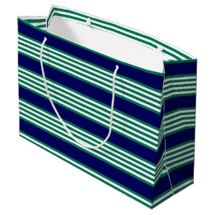 Groene en witte strepen met blauw van de marine groot cadeauzakje