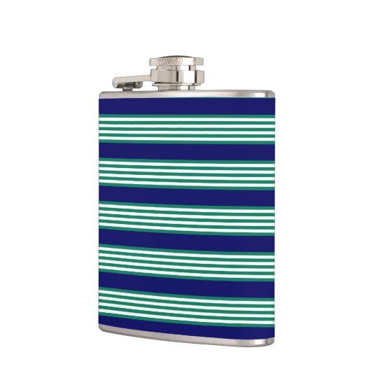 Groene en witte strepen met blauw van de marine heupfles (Links)