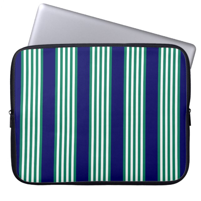 Groene en witte strepen met blauw van de marine laptop sleeve (Voorkant)