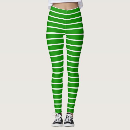 Groene en witte strepen ontwerp leggings (Voorkant)