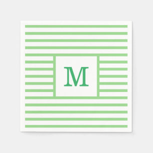 Groene en witte strepen op maat gemaakte monogram servet