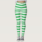 Groene en witte strepen X 3 Leggings (Voorkant)
