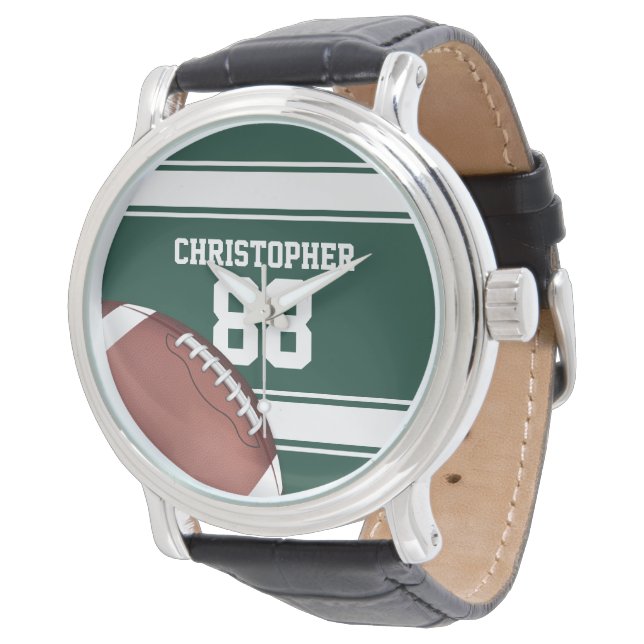 Groene en witte strepes Jersey Net IJzer Football Horloge (Gekanteld)