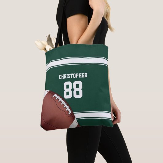 Groene en witte strepes Jersey Net IJzer Football Tote Bag (Dichtbij)