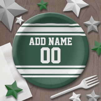 Groene en Witte Striped Sports Jersey Personalized Papieren Bordje