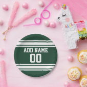 Groene en Witte Striped Sports Jersey Personalized Papieren Bordje (Feest)