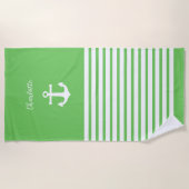 Groene en Witte Stripes Nautical Personalized Strandlaken (Voorkant)
