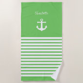 Groene en Witte Stripes Nautical Personalized Strandlaken (Voorkant)