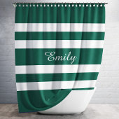 Groene en Witte Stripes Patroon Persoonlijke Naam Douchegordijn