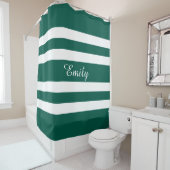 Groene en Witte Stripes Patroon Persoonlijke Naam Douchegordijn (In situ)