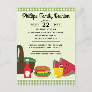 Groene en witte tablet Picnic Family Reunion Uitnodiging Briefkaart