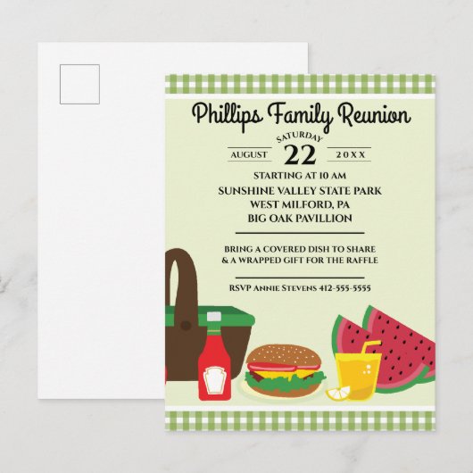 Groene en witte tablet Picnic Family Reunion Uitnodiging Briefkaart (Voorkant / Achterkant)