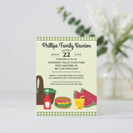 Groene en witte tablet Picnic Family Reunion Uitnodiging Briefkaart (Staand voorkant)