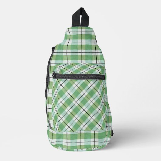 Groene en witte Tartan Plaid Sling Bag (Voorkant)