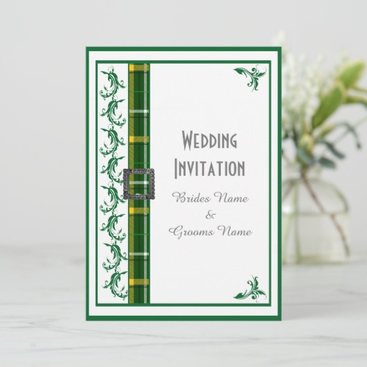 Groene en witte tartan plaid traditionele bruiloft kaart (Staand voorkant)