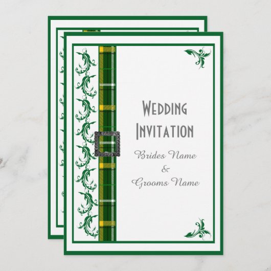 Groene en witte tartan plaid traditionele bruiloft kaart (Voorkant / Achterkant)
