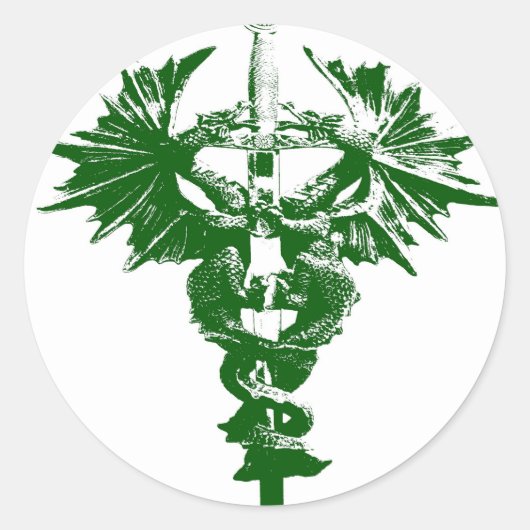 Groene en witte tekeningen ronde sticker (Voorkant)