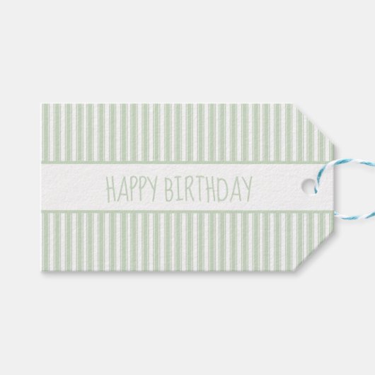 Groene en Witte Ticking Streep Gepersonaliseerd Cadeaulabel (Voorkant (Horizontaal))