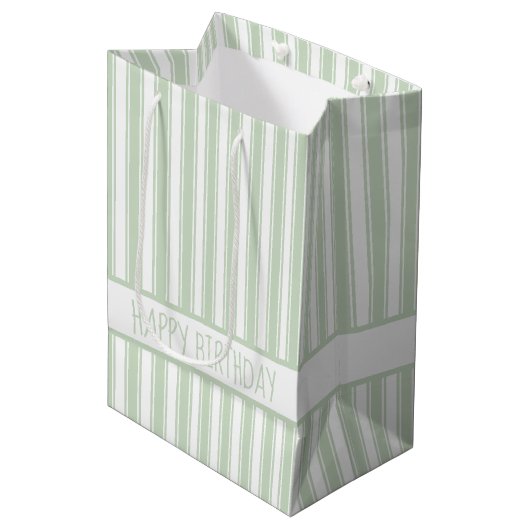 Groene en Witte Ticking Streep Gepersonaliseerd Medium Cadeauzakje (Voorkant Gekanteld)